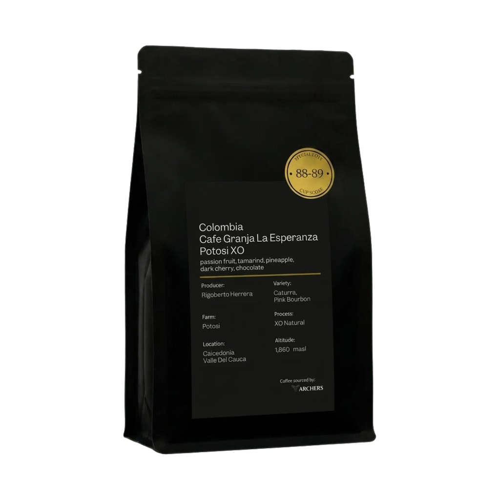 Colombia - Cafe Granja La Esperanza Potosi XO — upright transparent coffee hero