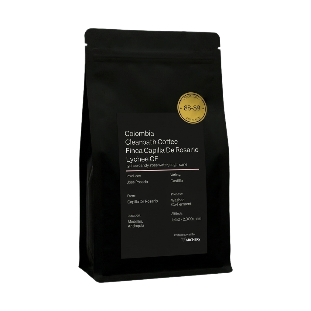 Colombia - Clearpath Coffee Finca Capilla De Rosario Lychee CF — upright transparent coffee hero