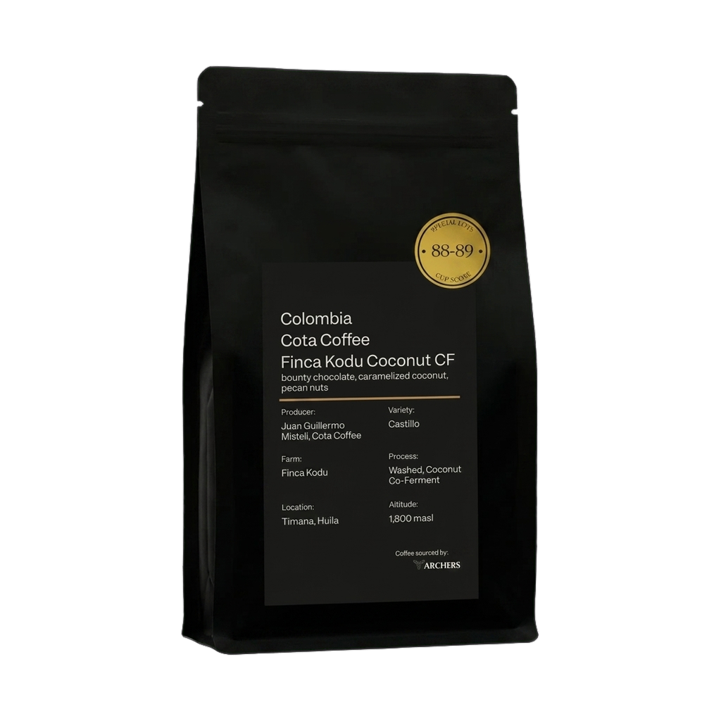 Colombia - Cota Coffee Finca Kodu Coconut CF — upright transparent coffee hero