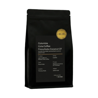 Colombia - Cota Coffee Finca Kodu Coconut CF — upright transparent coffee hero