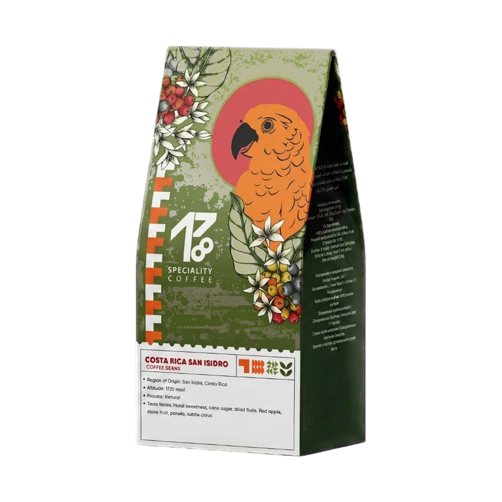 Costa Rica San Isidro Natural — upright transparent coffee hero