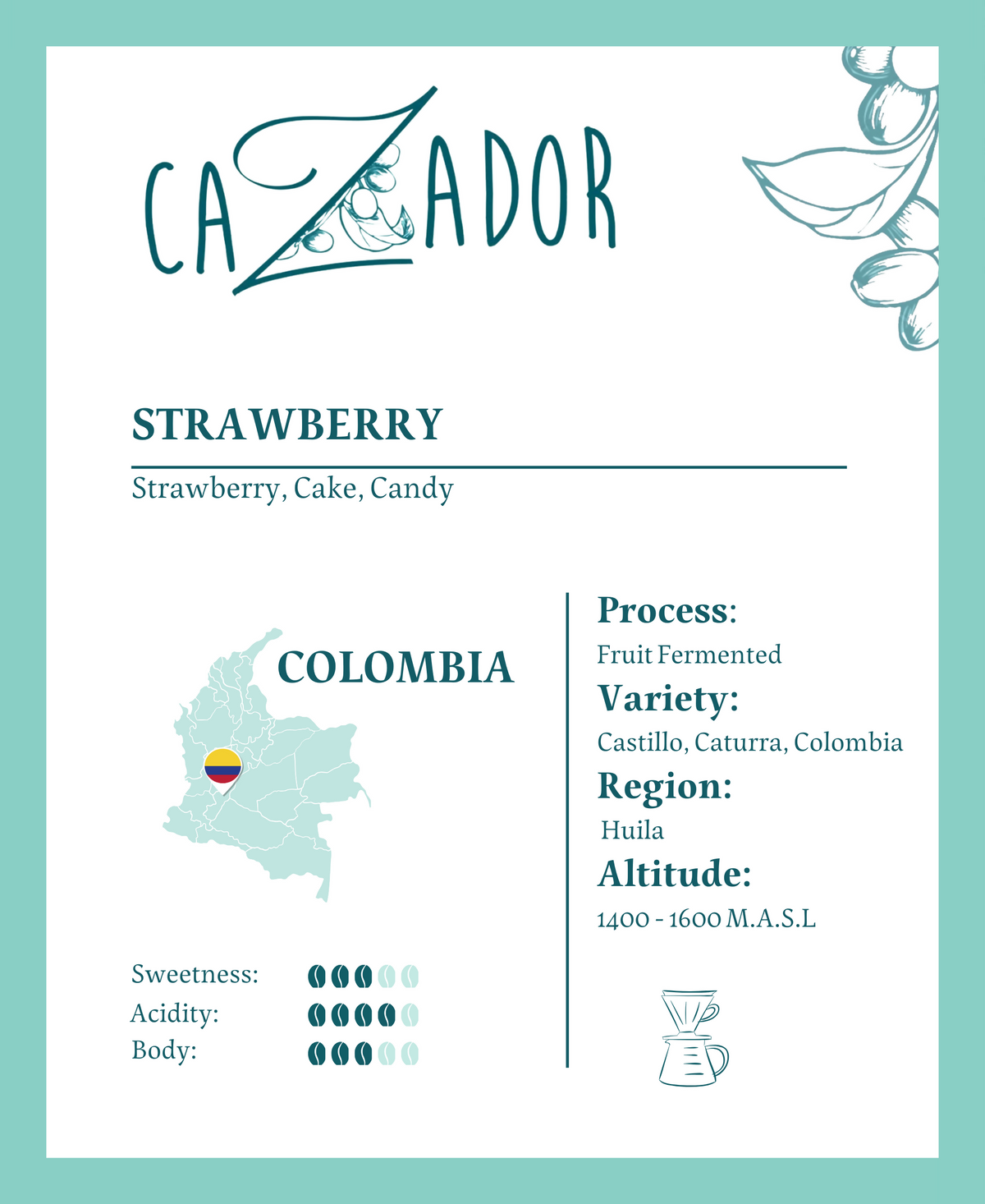 Colombia Strawberry Huila - BeanBurds Cazador Roaster 200g (10 - 12 cups) / Whole Beans Coffee Beans