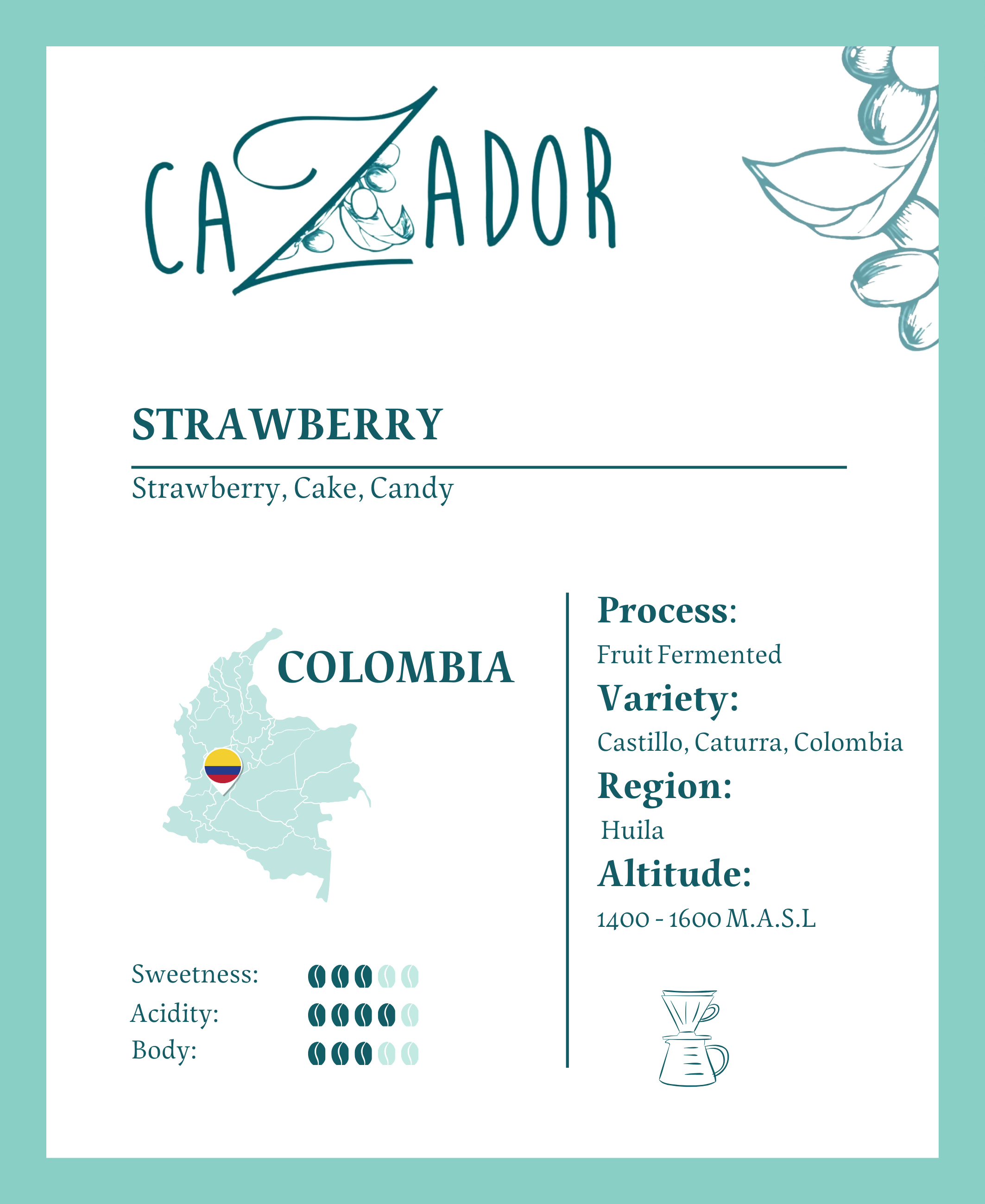 Colombia Strawberry Huila - BeanBurds Cazador Roaster Whole Beans / 200g Coffee Beans
