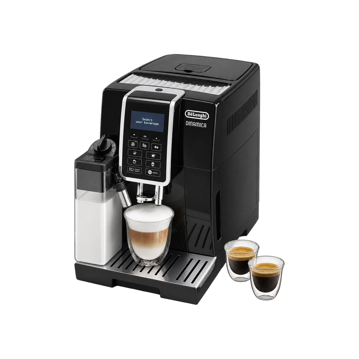 DeLonghi Dinamica Fully Automatic Coffee Machine Black - ECAM350.55.B — product view on transparent background