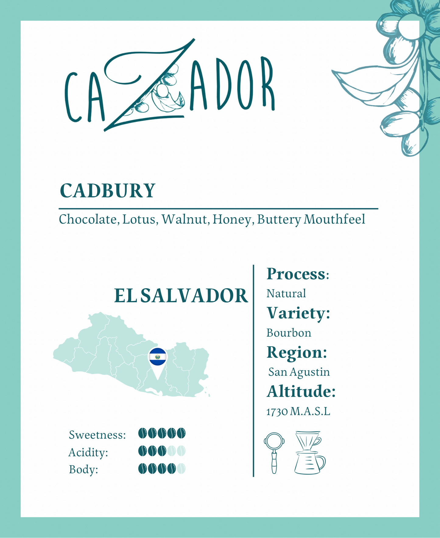 El Salvador Cadbury Bourbon - BeanBurds Cazador Roaster Coffee Beans