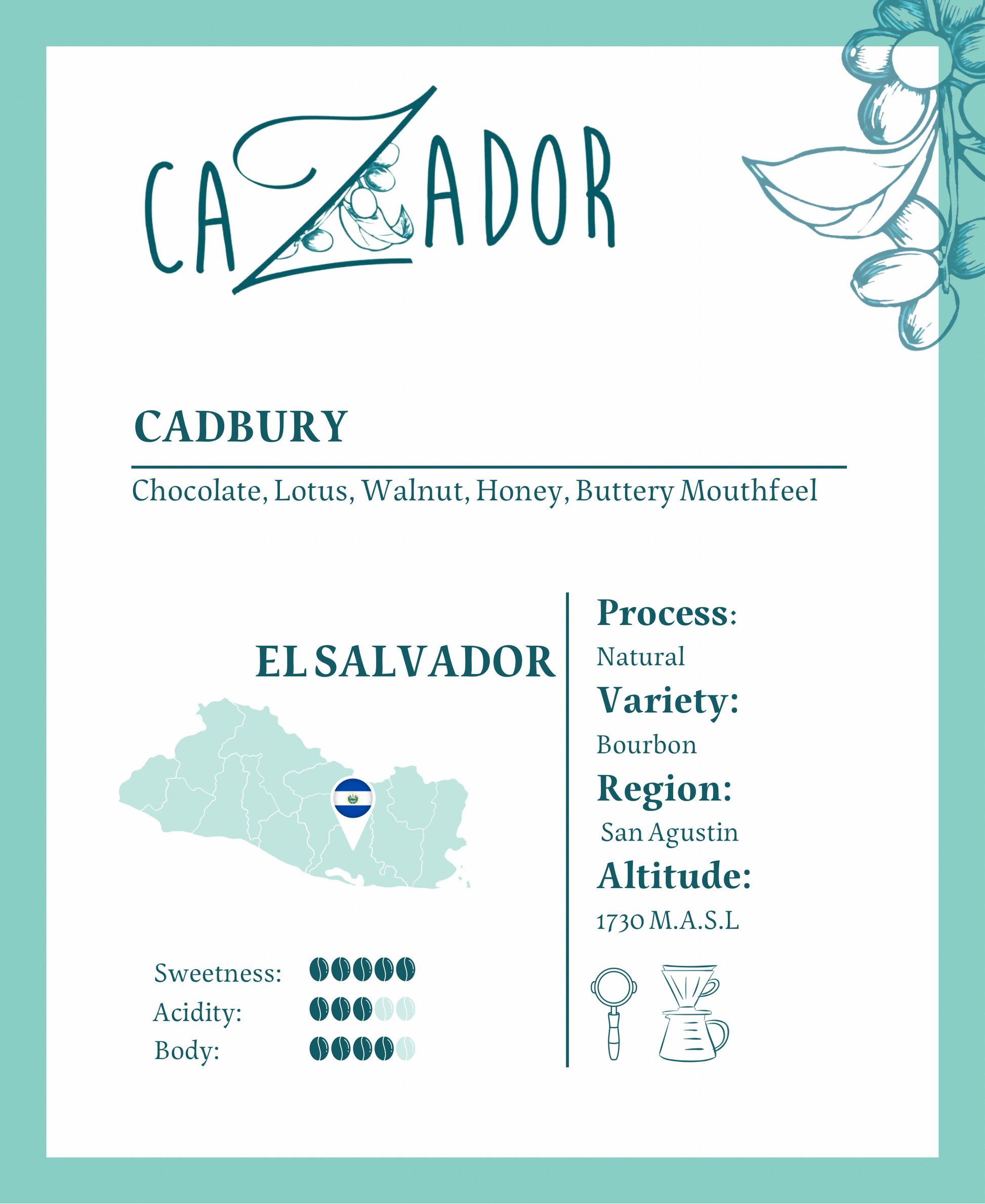 El Salvador Cadbury Bourbon - BeanBurds Cazador Roaster Coffee Beans