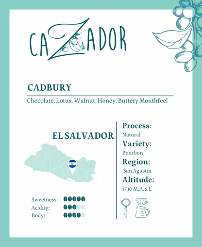 El Salvador Cadbury Bourbon - BeanBurds Cazador Roaster Coffee Beans