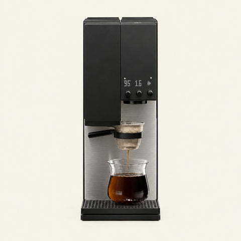 xBloom Studio Enterprise in Midnight Black, front view with brushed stainless lower body