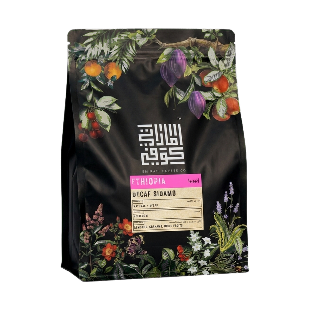 Ethiopia Sidamo Decaf — upright transparent coffee hero