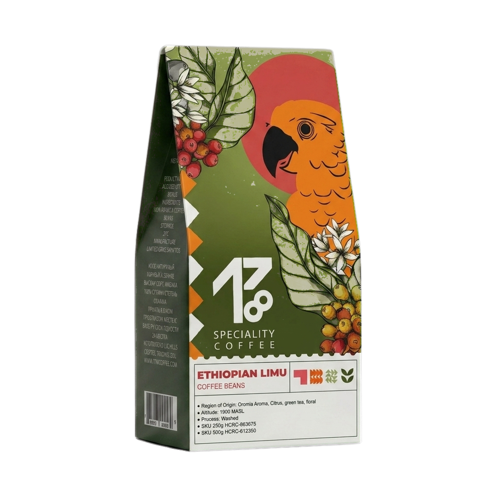Ethiopian Limu Coffee — upright transparent coffee hero