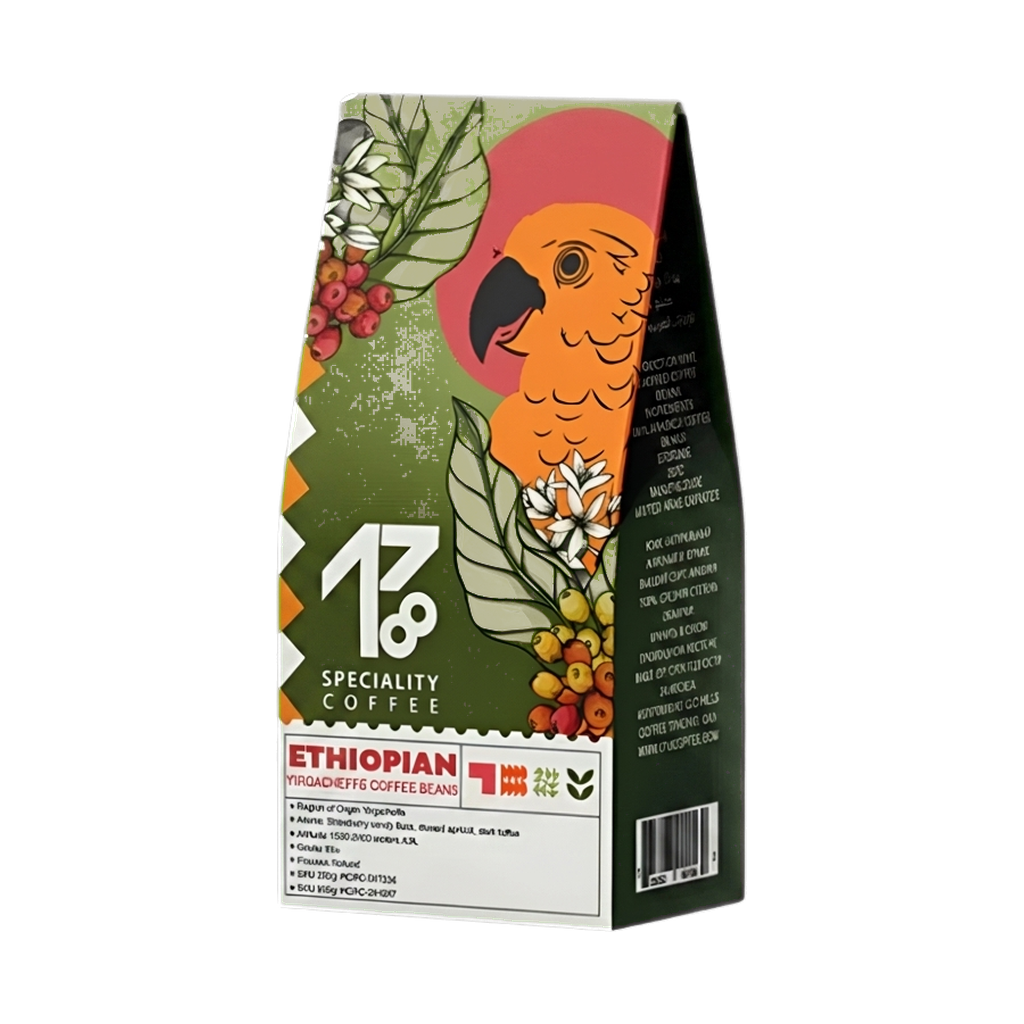 Ethiopian Worka Coffee Beans — upright transparent coffee hero