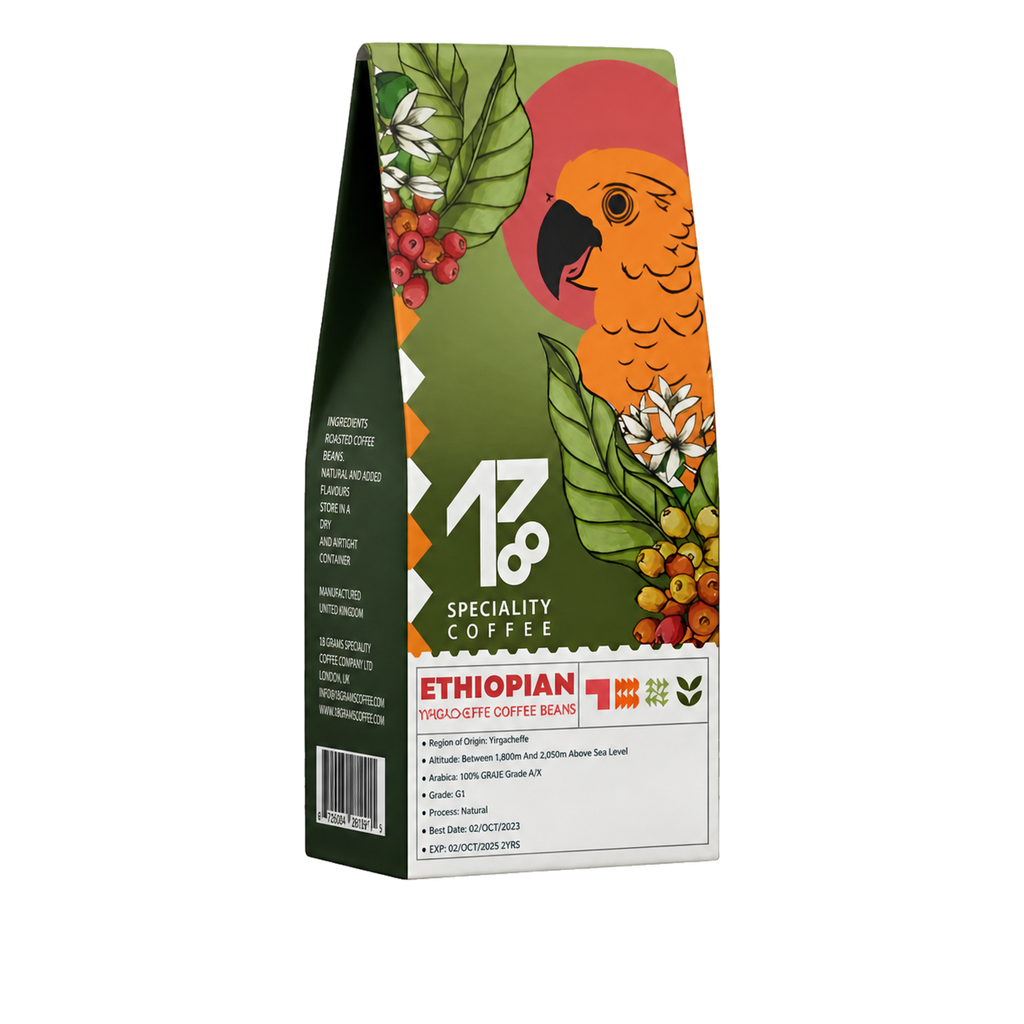 Ethiopian Yirgacheffe Coffee Beans transparent upright 15-degree yaw hero