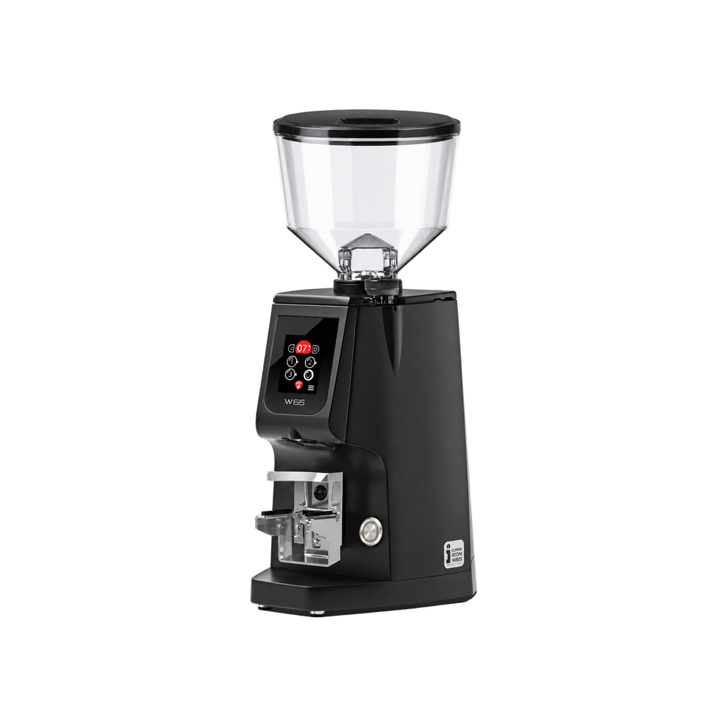 Eureka Atom W65 Coffee Grinder with Scale — Black matching product angle on transparent background