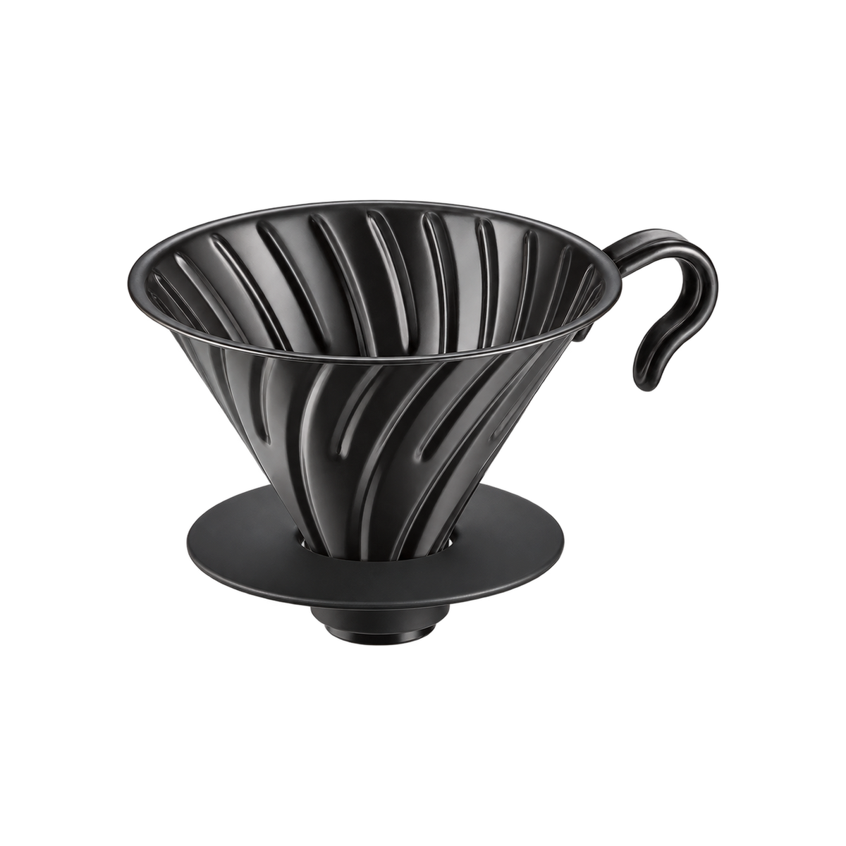 Hario V60 Metal Coffee Dripper Matt Black 02 — product view on transparent background