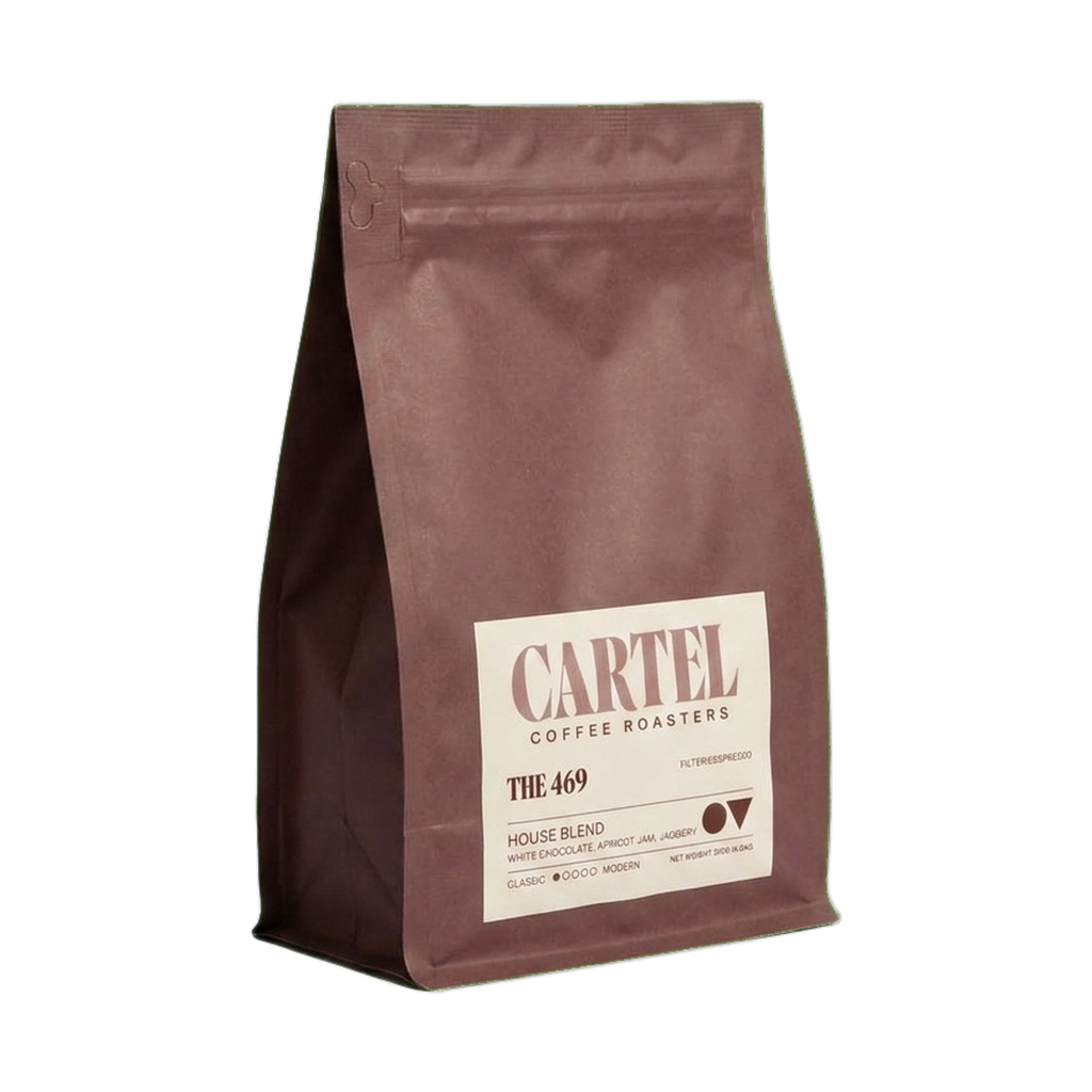 The 469 House Blend — upright transparent coffee hero