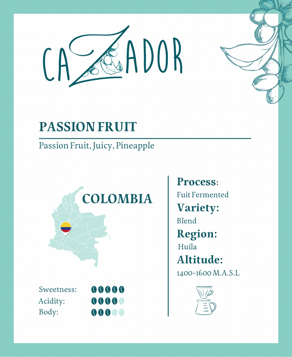 Colombia Passion Fruit Huila - BeanBurds Cazador Roaster Whole Beans / 200g Coffee Beans