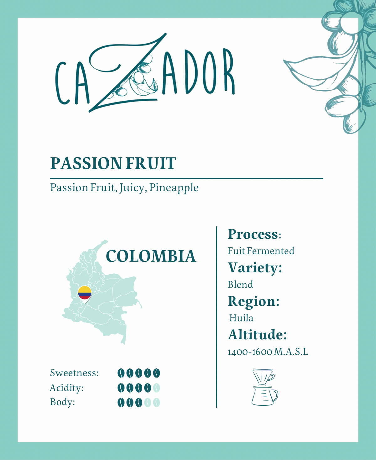 Colombia Passion Fruit - BeanBurds Cazador Roaster 200g (8-10 cups) / Whole Beans Coffee Beans