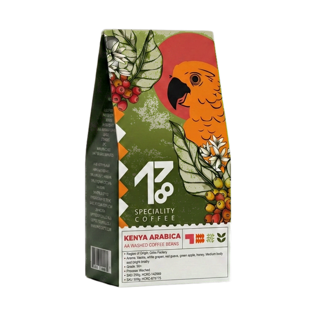 Kenya Washed — upright transparent coffee hero
