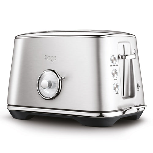 Sage the Toast Select Luxe in brushed stainless steel, three-quarter view showing the bread selector and long slots, official view