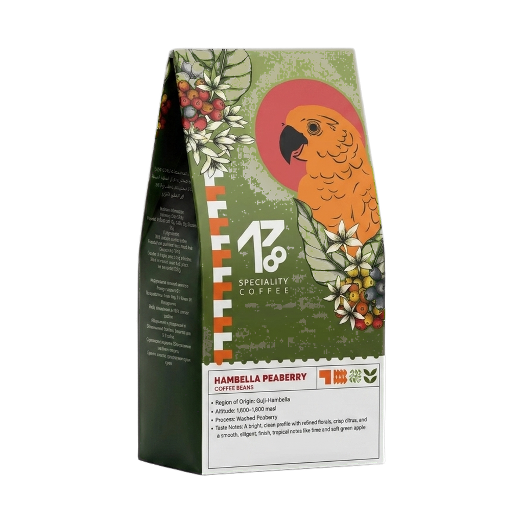 Peaberry Hambella — upright transparent coffee hero