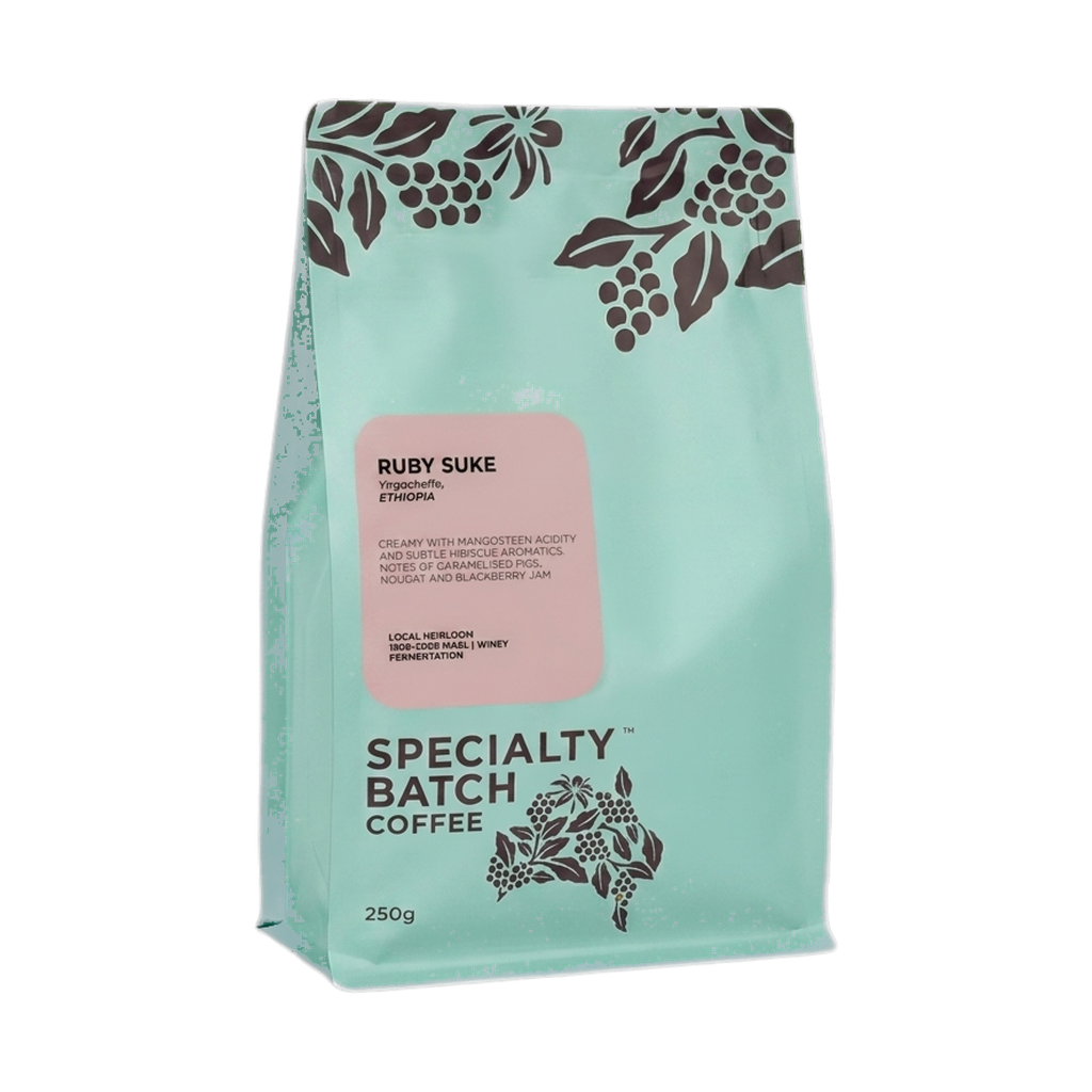 Ruby Suke — upright transparent coffee hero