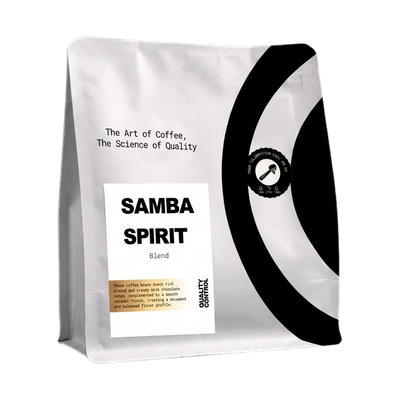 Samba Spirit — upright transparent coffee hero