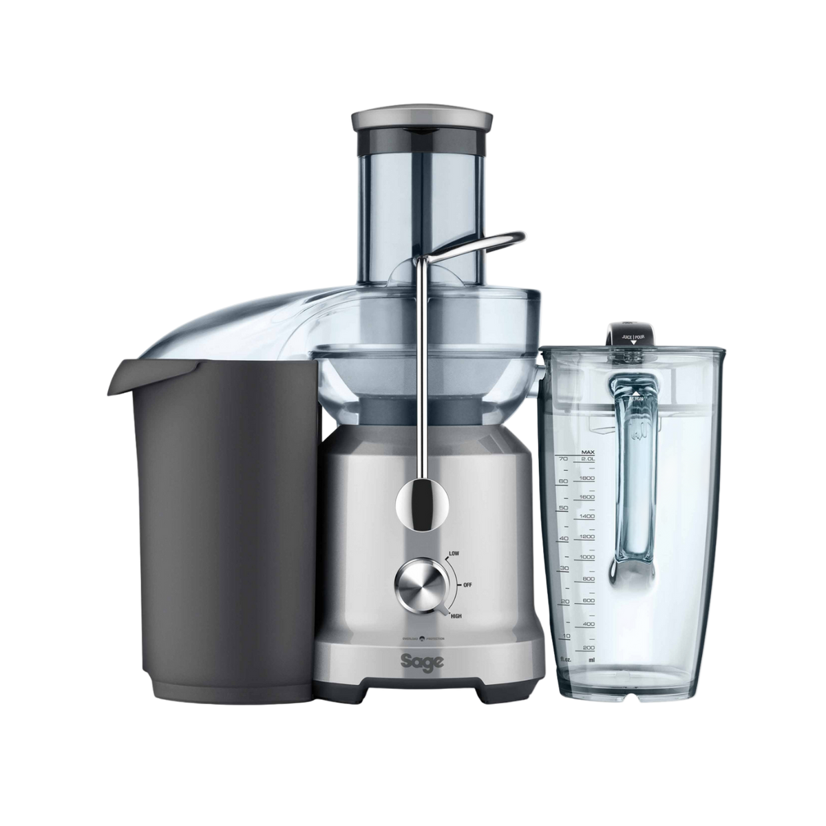 Sage the Nutri Juicer Cold in brushed stainless steel with its 2 L jug, official product view