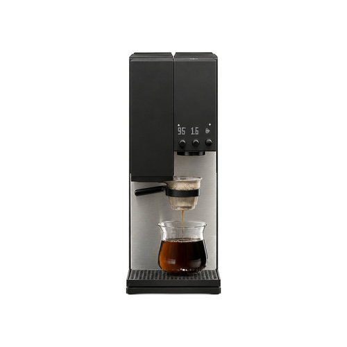 xBloom Studio Enterprise in Midnight Black, front view with brushed stainless lower body