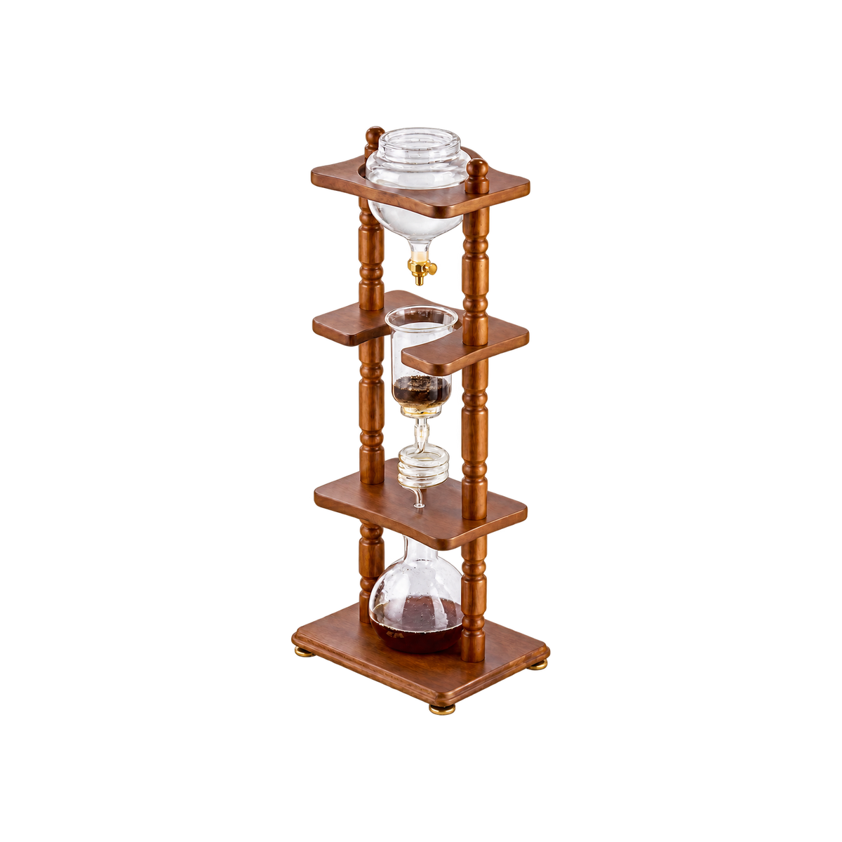 Yama 6-8 Cup Cold Drip Maker Curved Brown Wood Frame — product view on transparent background