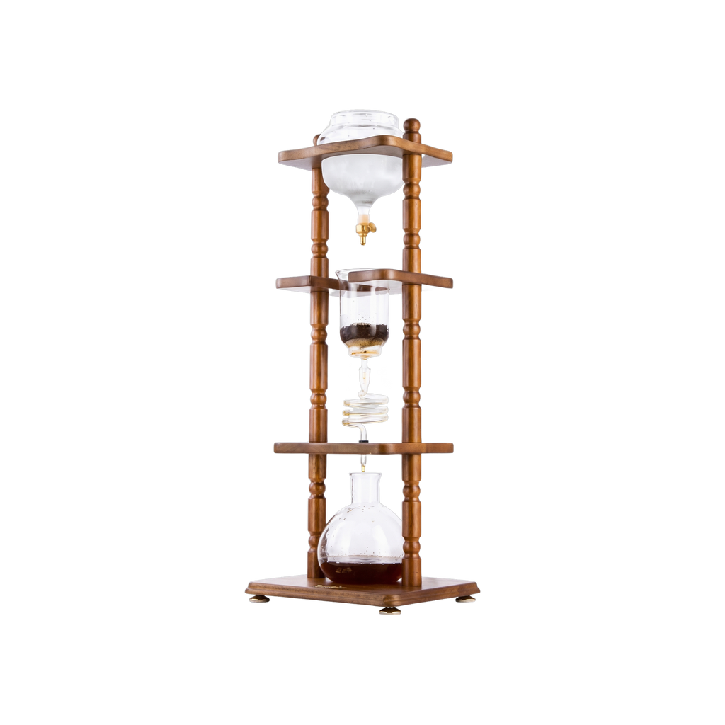 Yama 6-8 Cup Cold Drip Maker Curved Brown Wood Frame — square product photo with transparent padding