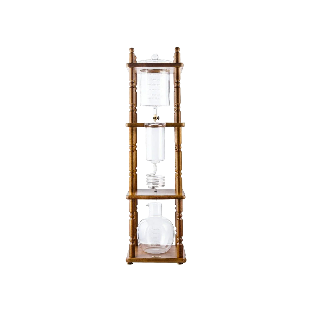 Yama Glass 25 Cup Cold Drip Maker Curved Brown Wood Frame — square product photo with transparent padding