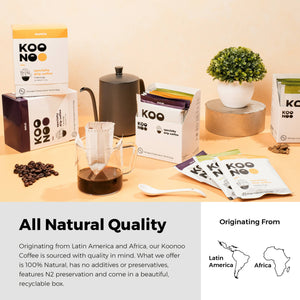 KOONOO Variety Pack | Bold, Smooth, Cardamom | 7 x 12g Sachets | Specialty Drip Coffee | Made in UAE - BeanBurds Koonoo