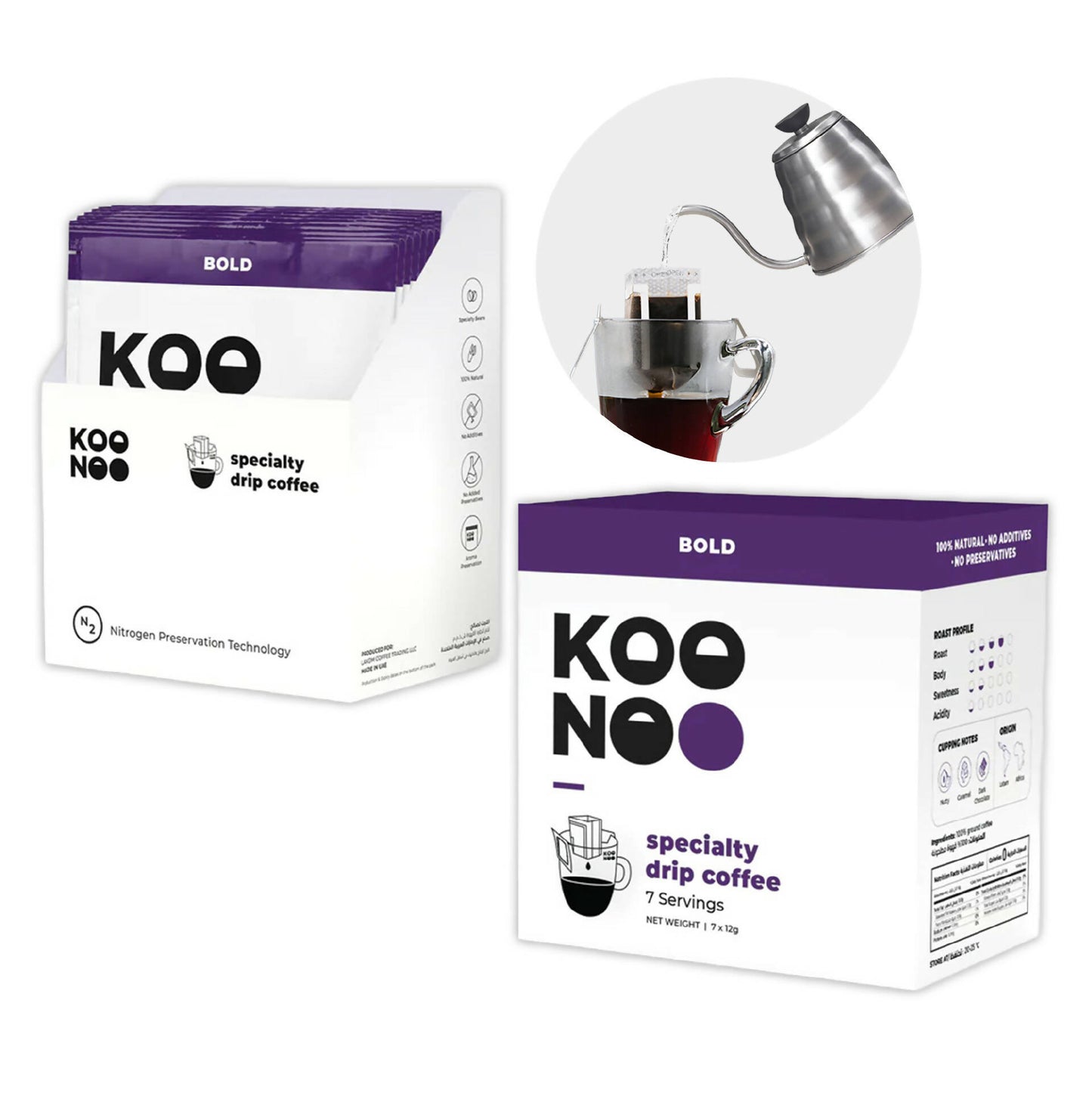 KOONOO Bold | Dark Roast | 7 x 12g Sachets | Specialty Drip Coffee | Made in UAE - BeanBurds Koonoo Specialty Coffee Drip Bags