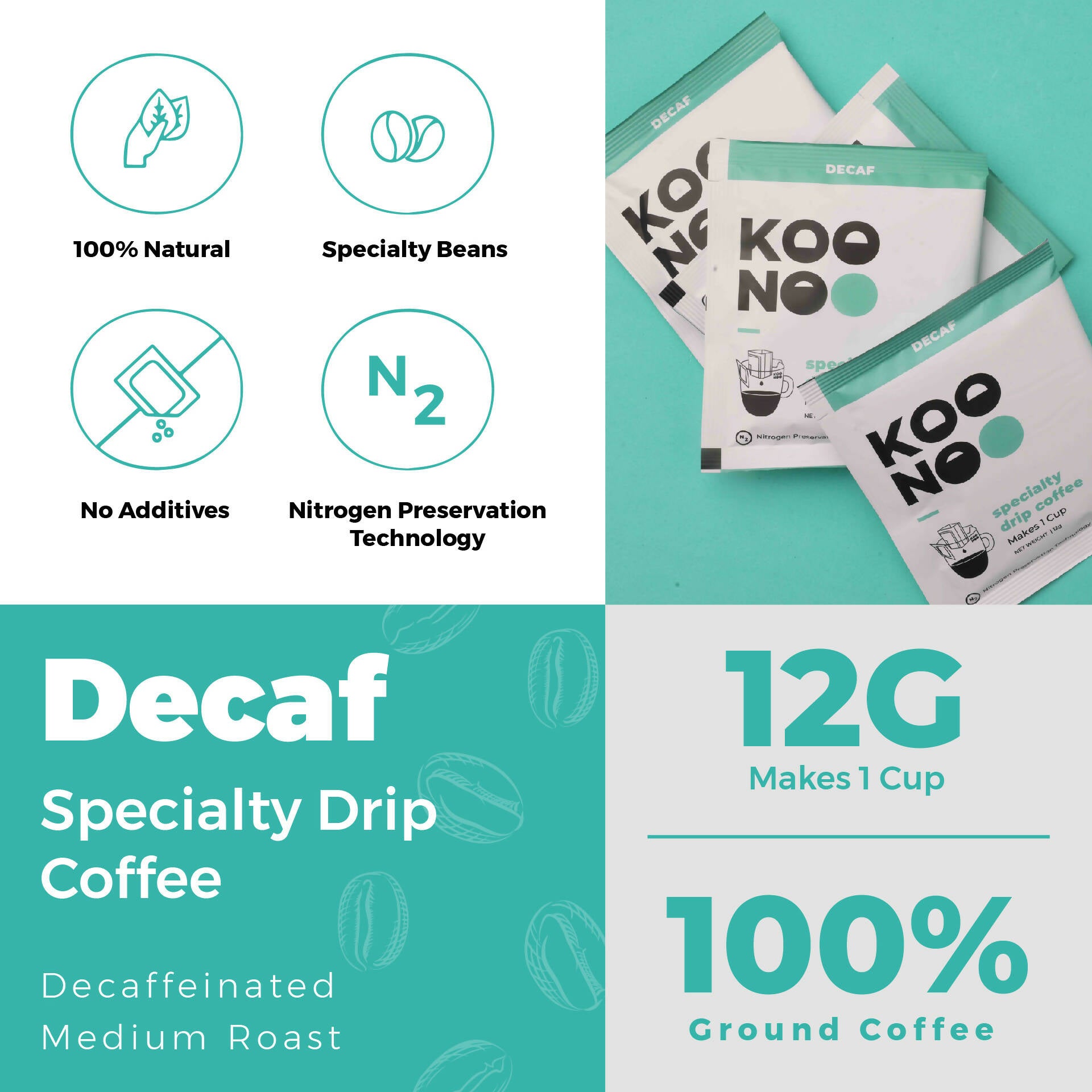 KOONOO Decaf | Medium Roast | 7 x 12g Sachets | Specialty Drip Coffee | Made in UAE - BeanBurds Koonoo
