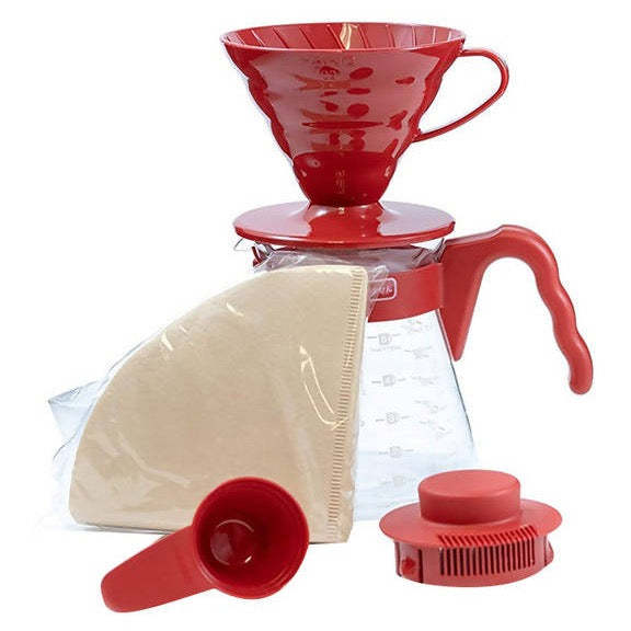 Hario V60 Pour Over Kit - dripper + server + filters - BeanBurds CoffeeDesk Red Brewing Kit