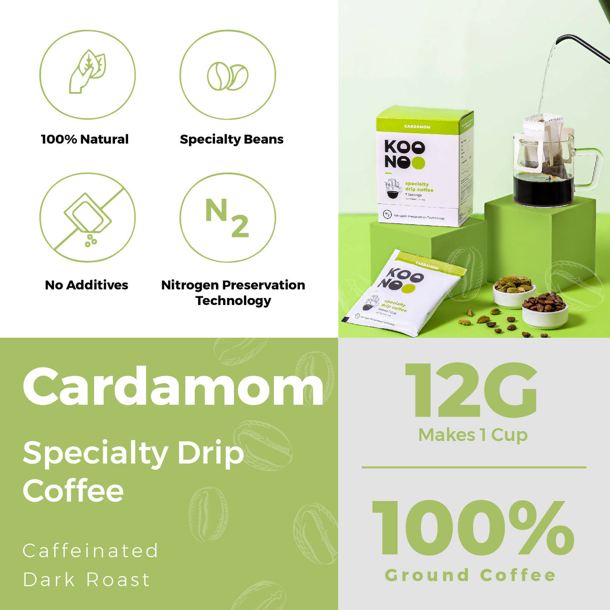 KOONOO Cardamom - BeanBurds Koonoo Box of 7 x 12g Sachets Specialty Coffee Drip Bags