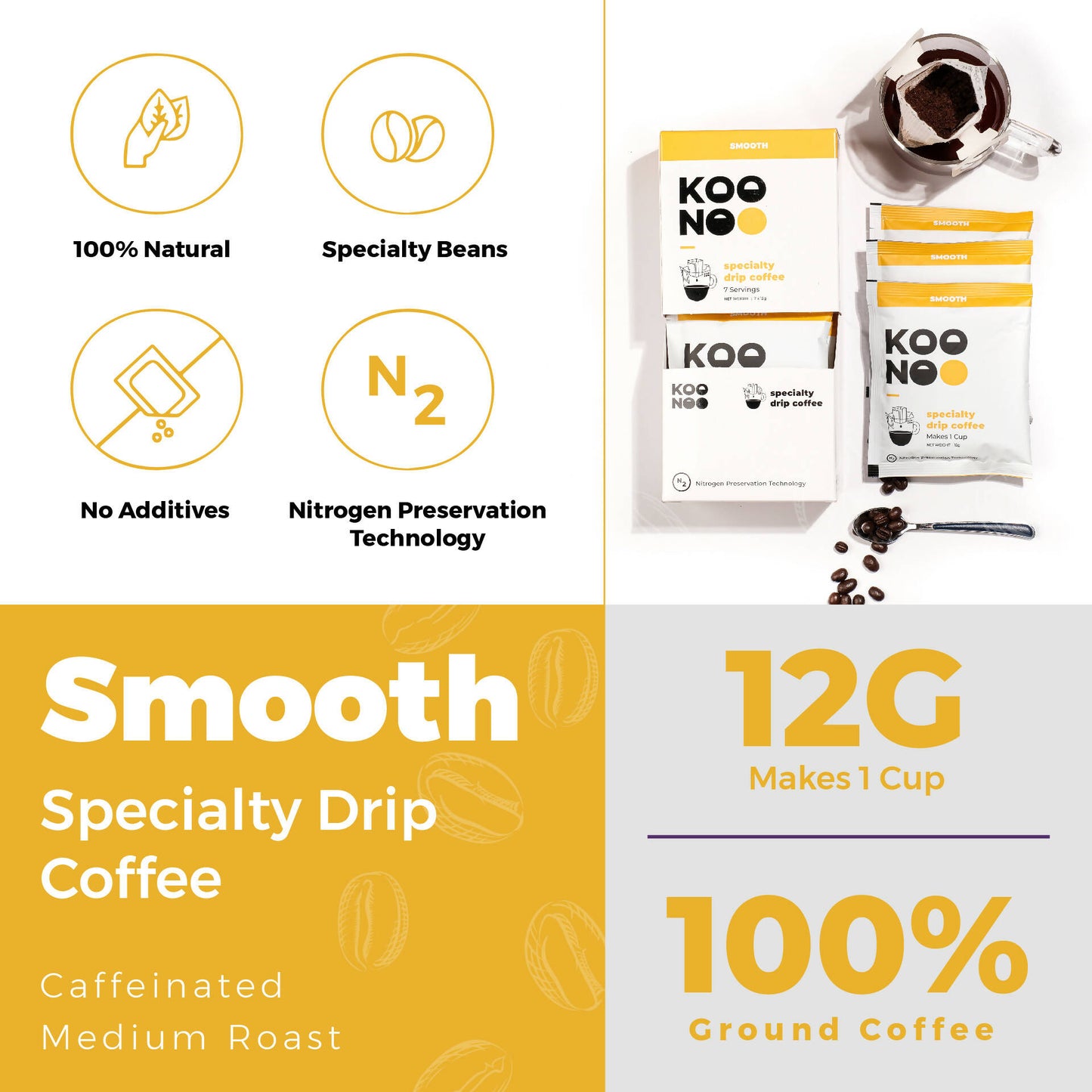 KOONOO Smooth | Medium Roast | 7 x 12g Sachets | Specialty Drip Coffee | Made in UAE - BeanBurds Koonoo Default Title Specialty Coffee Drip Bags