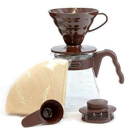 Hario V60 Pour Over Kit - dripper + server + filters - BeanBurds CoffeeDesk Brown Brewing Kit